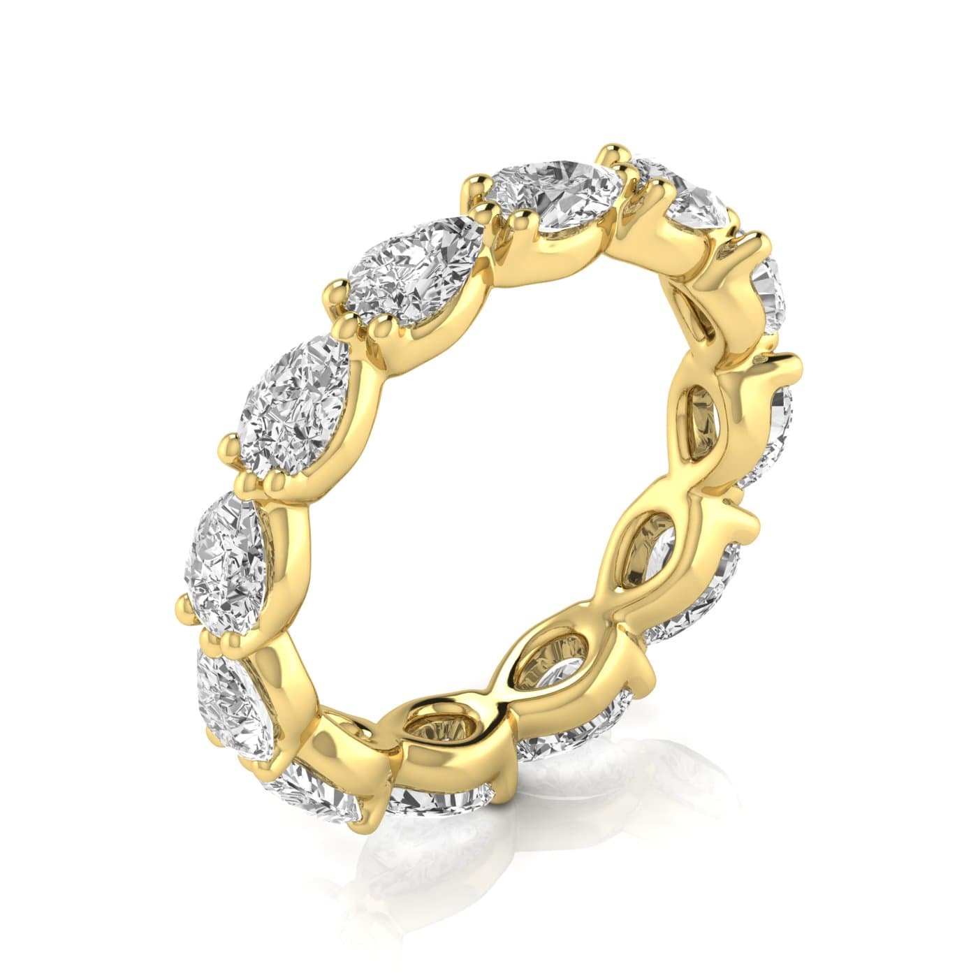 Full Eternity Pear Diamond Wedding Band (3 ct. tw.), On hand view in yellow gold