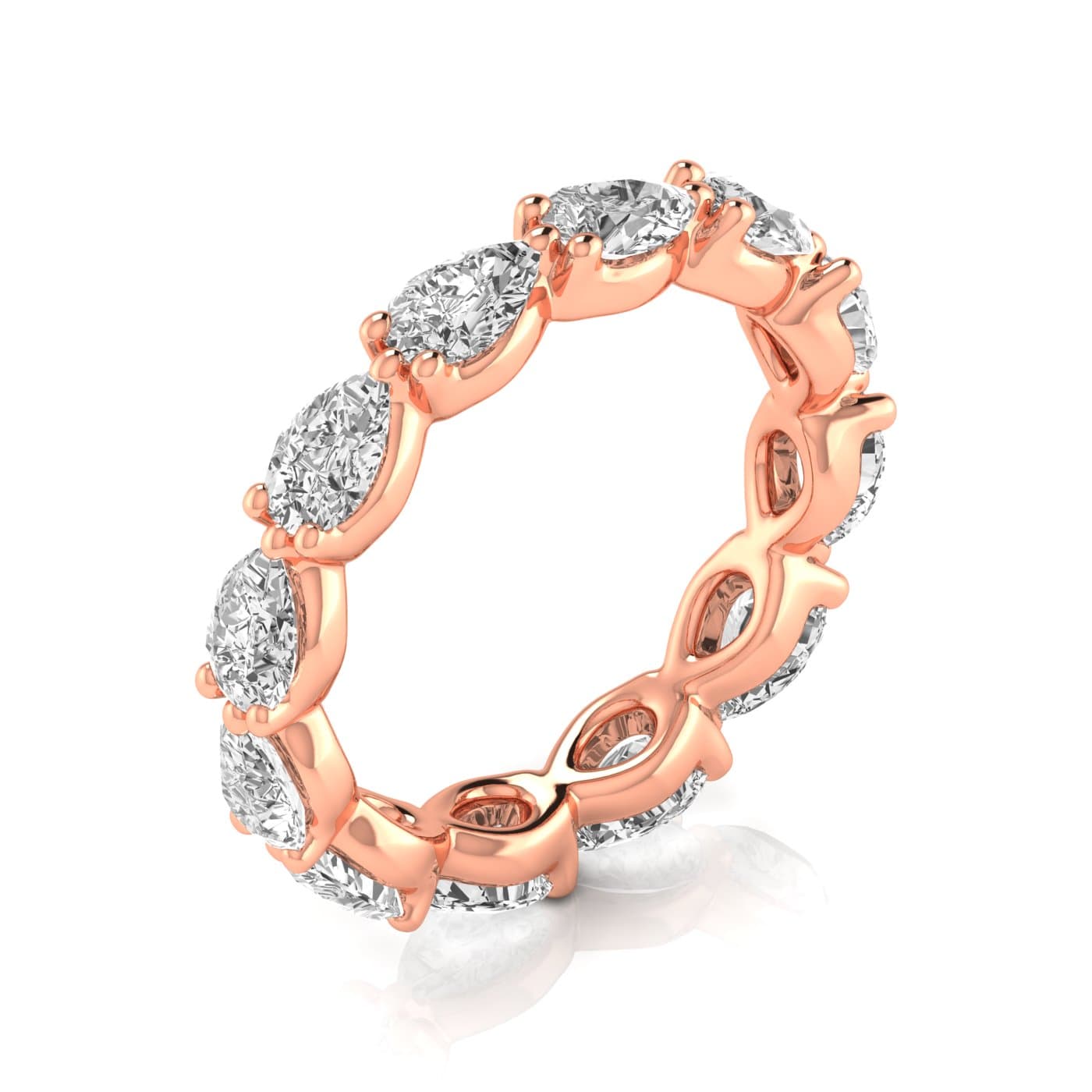 Full Eternity Pear Diamond Wedding Band (3 ct. tw.), On hand view in rose gold