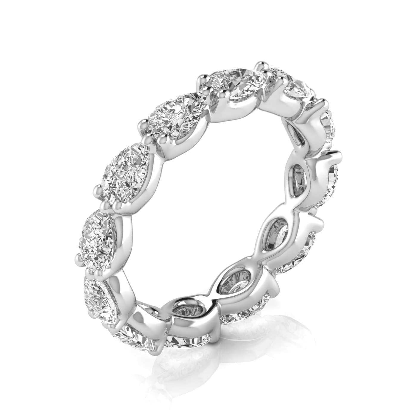 Full Eternity Pear Diamond Wedding Band (2 1/2 ct. tw.), On hand view in white gold or platinum