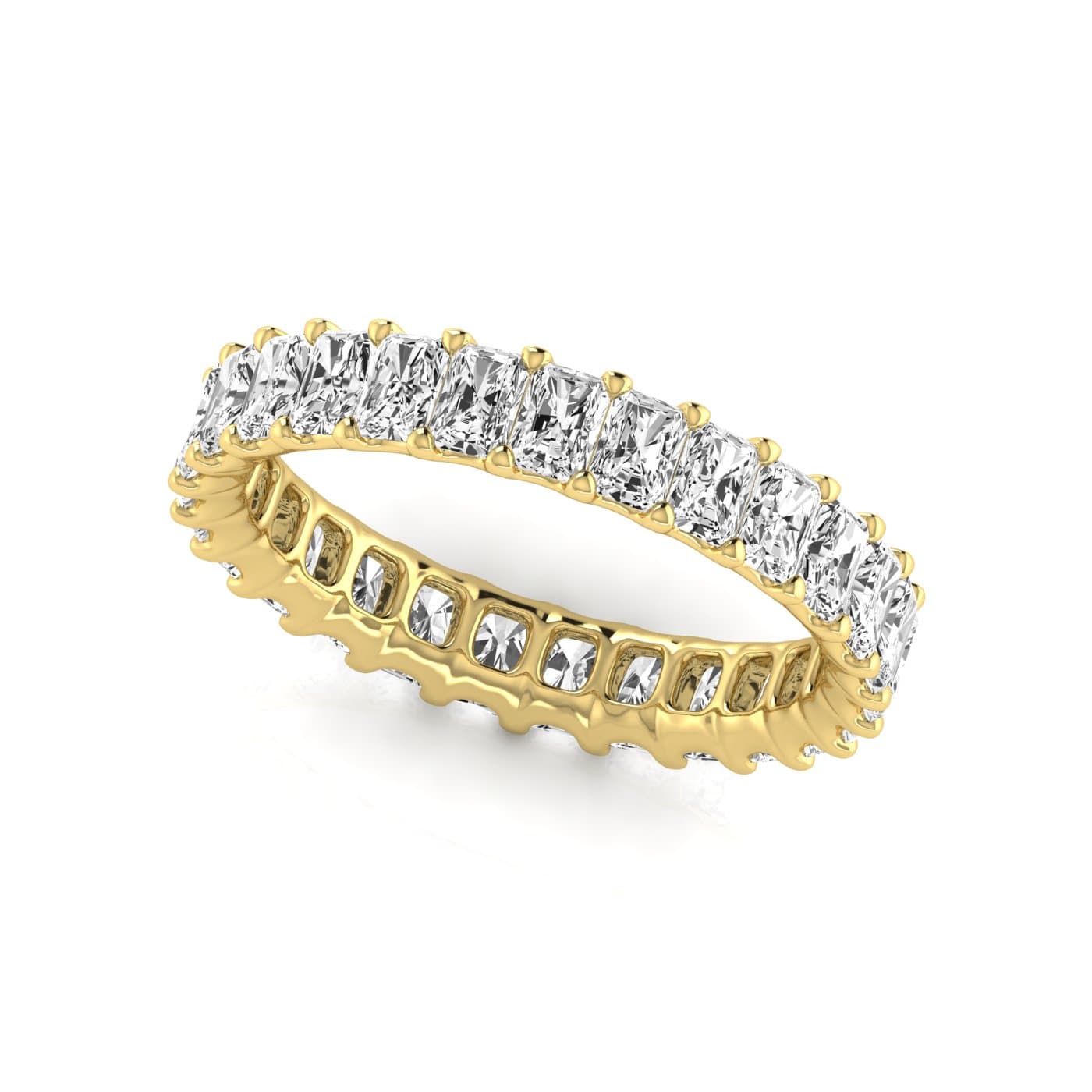 Full Eternity Radiant Diamond Wedding Band (2.7 ct. tw.), Front view in yellow gold