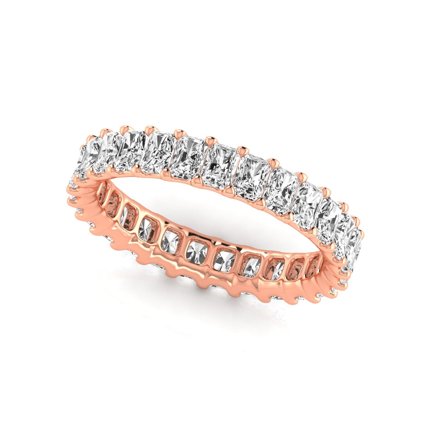 Full Eternity Radiant Diamond Wedding Band (2.7 ct. tw.), Front view in rose gold