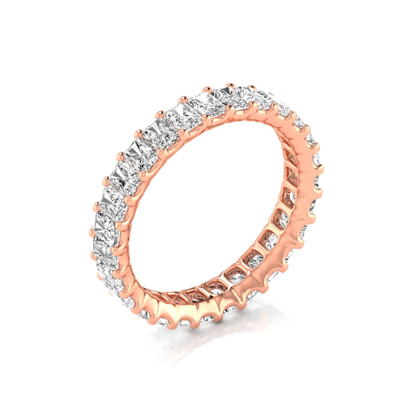 Full Eternity Radiant Diamond Wedding Band (2.7 ct. tw.), On hand view in rose gold