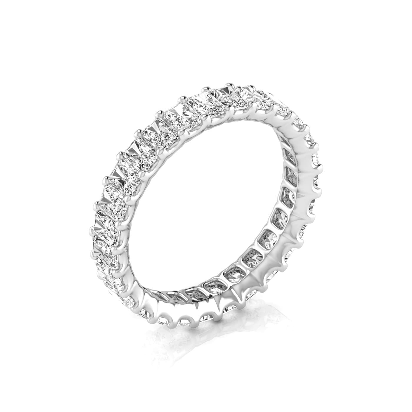 Full Eternity Radiant Diamond Wedding Band (2.7 ct. tw.), On hand view in white gold or platinum
