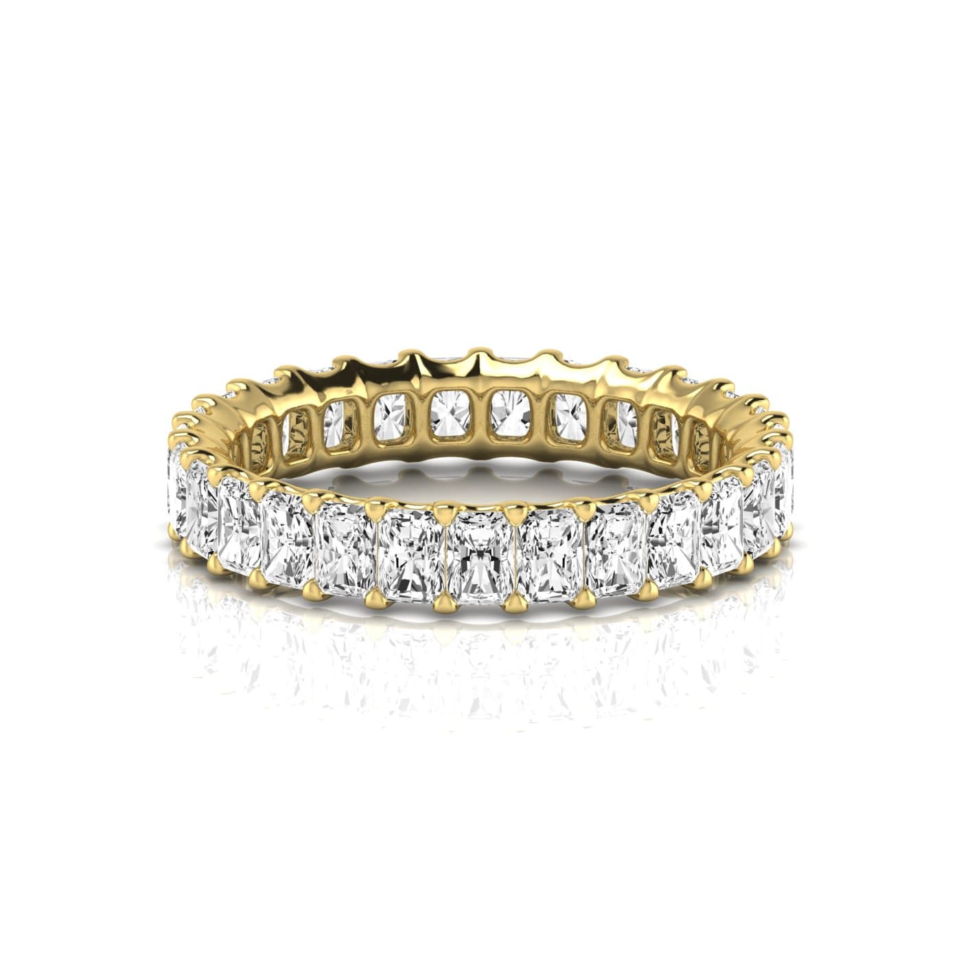 Full Eternity Radiant Diamond Wedding Band (2.7 ct. tw.), Side view in yellow gold
