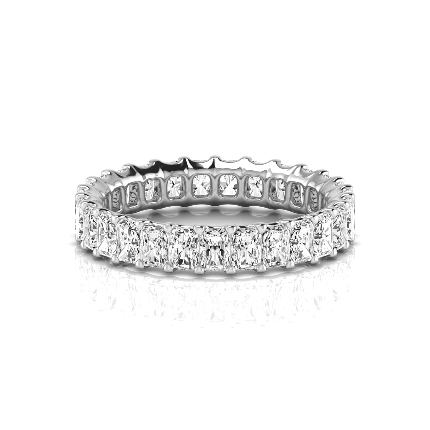 Full Eternity Radiant Diamond Wedding Band (2.7 ct. tw.), Side view in white gold or platinum