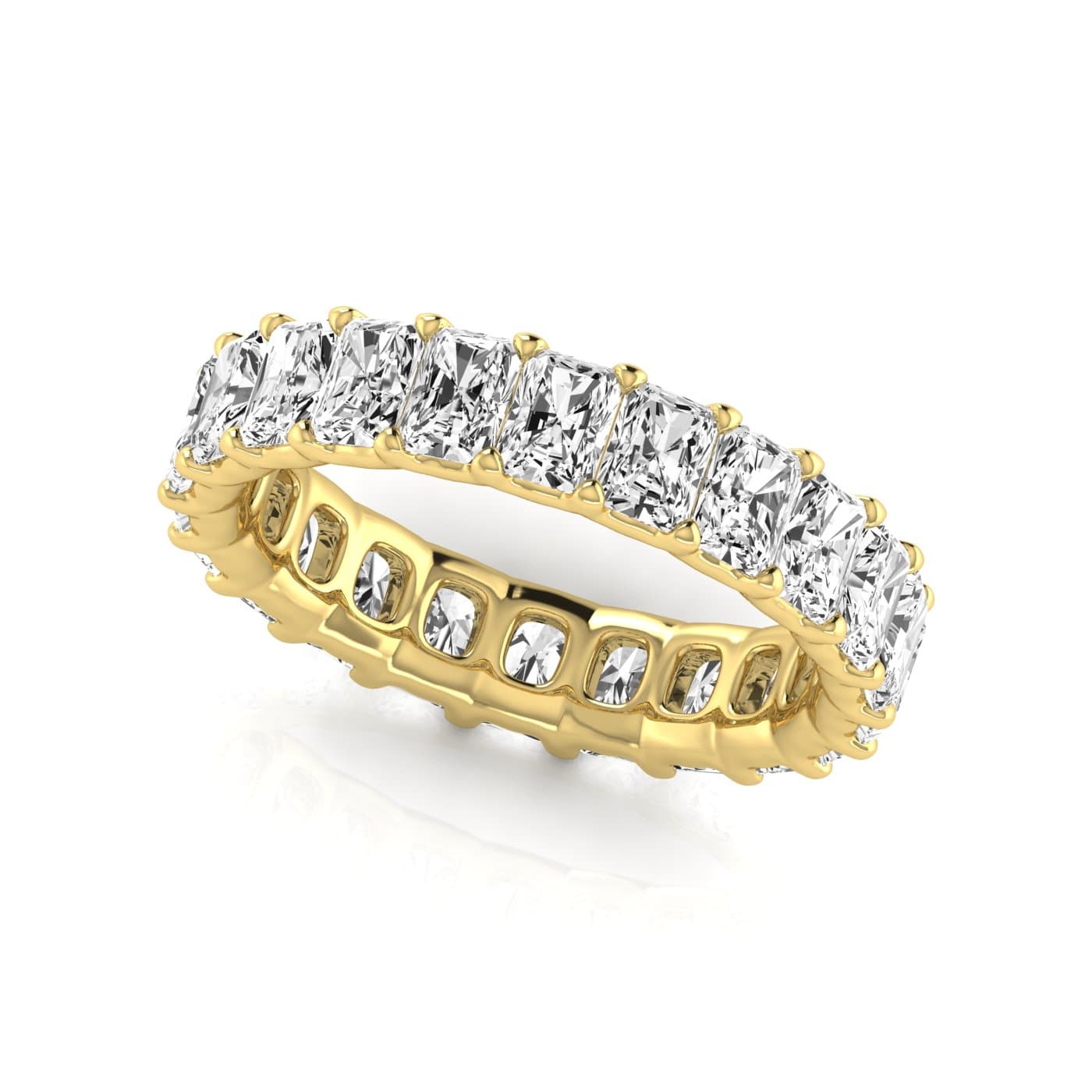 Full Eternity Radiant Diamond Wedding Band (4.2 ct. tw.), Front view in yellow gold