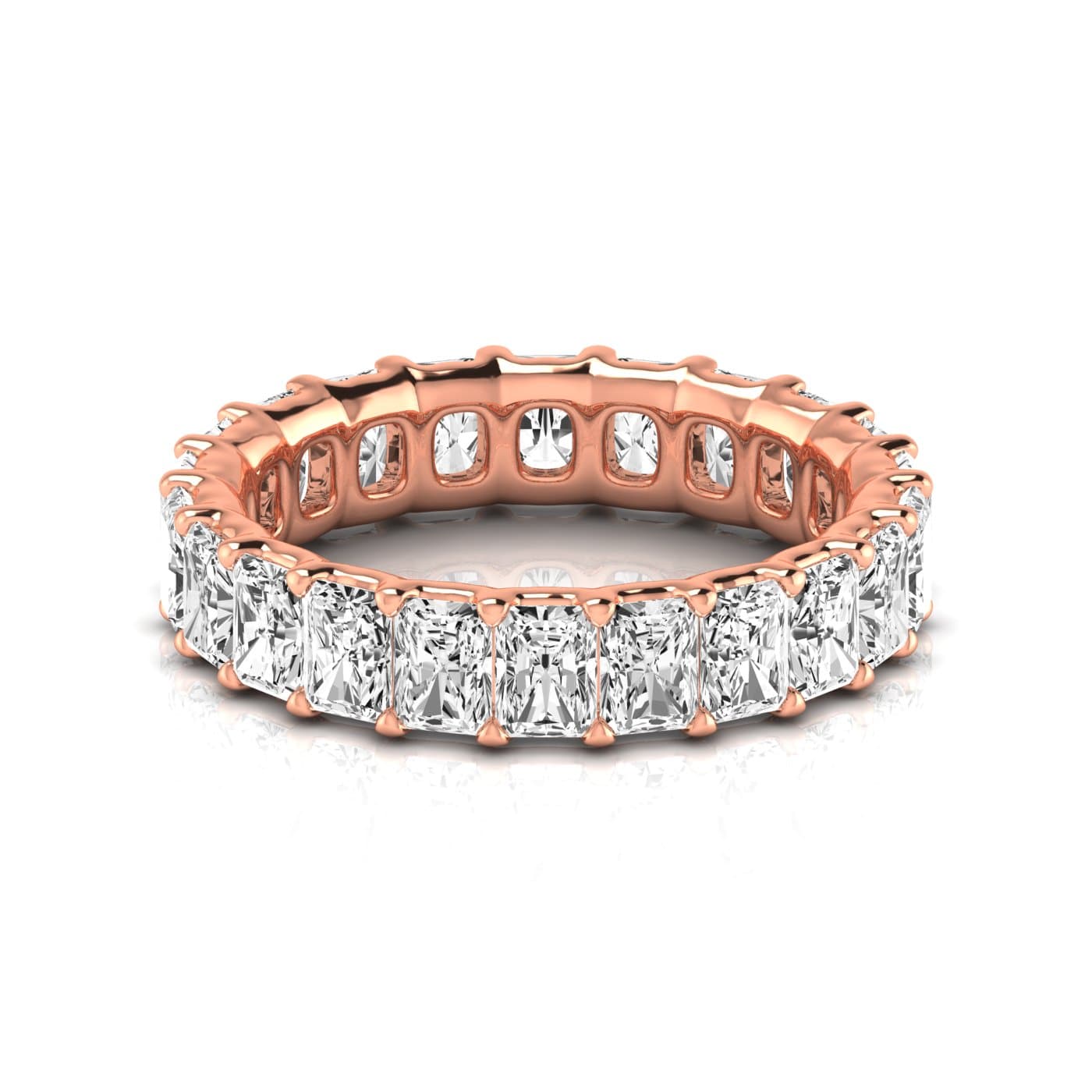 Full Eternity Radiant Diamond Wedding Band (4.2 ct. tw.), Side view in rose gold
