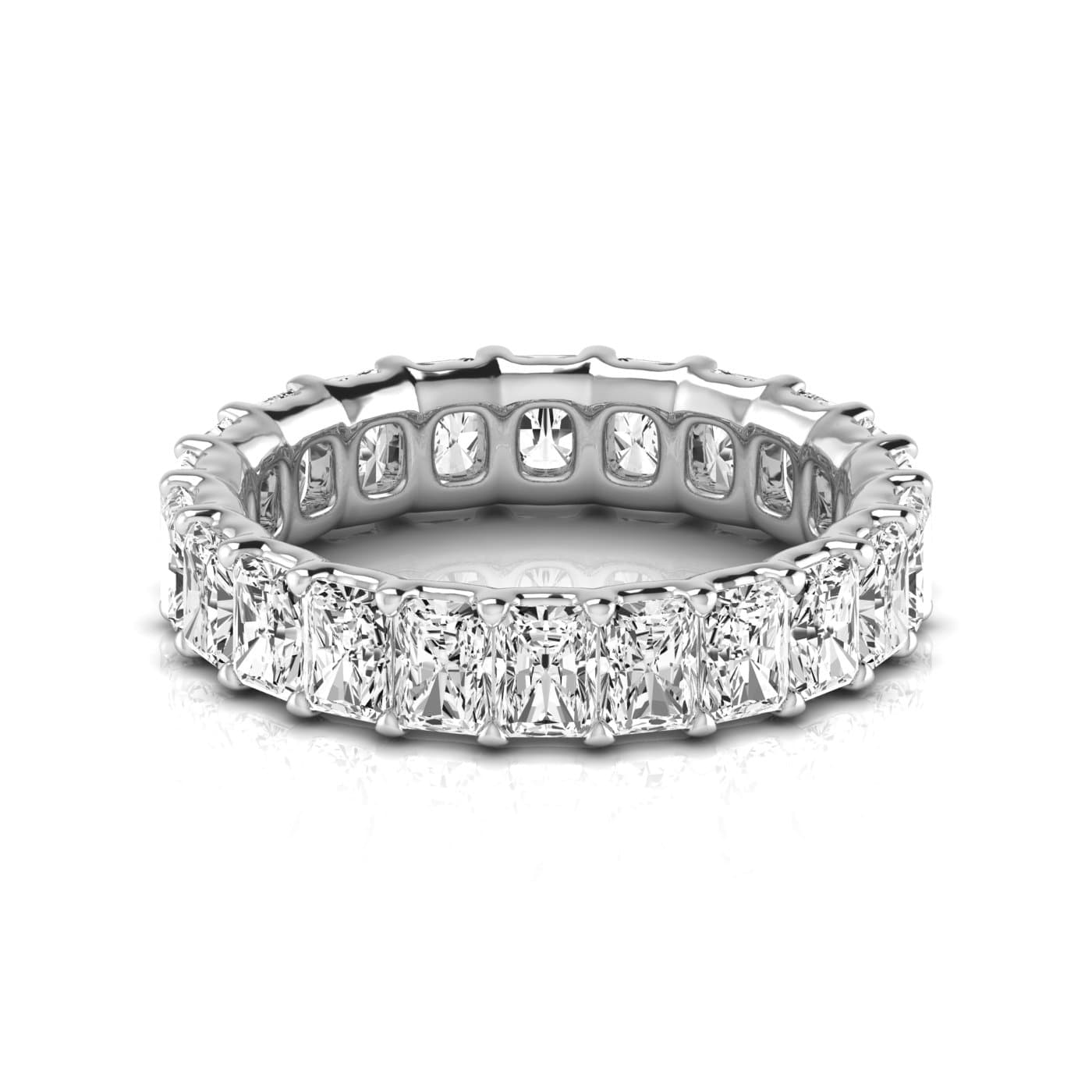 Full Eternity Radiant Diamond Wedding Band (4.2 ct. tw.), Side view in white gold or platinum