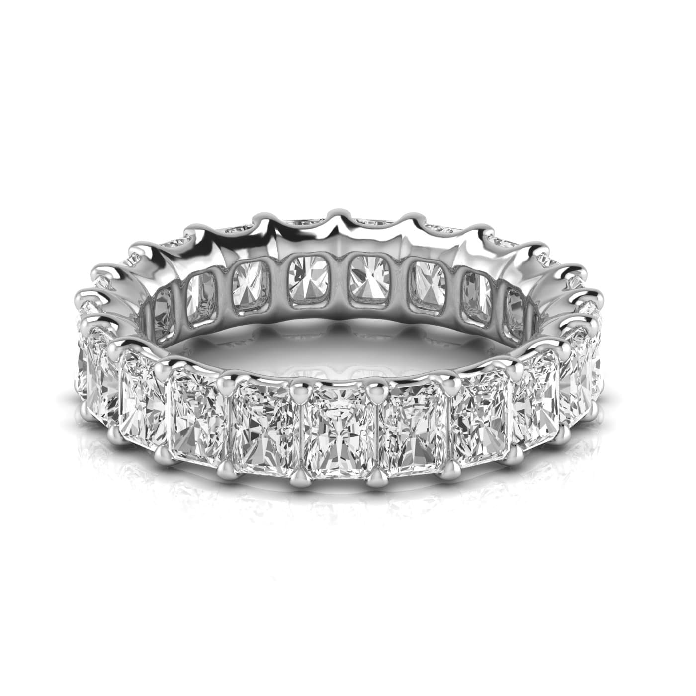 Full Eternity Radiant Diamond Wedding Band (5 ct. tw.), Side view in white gold or platinum