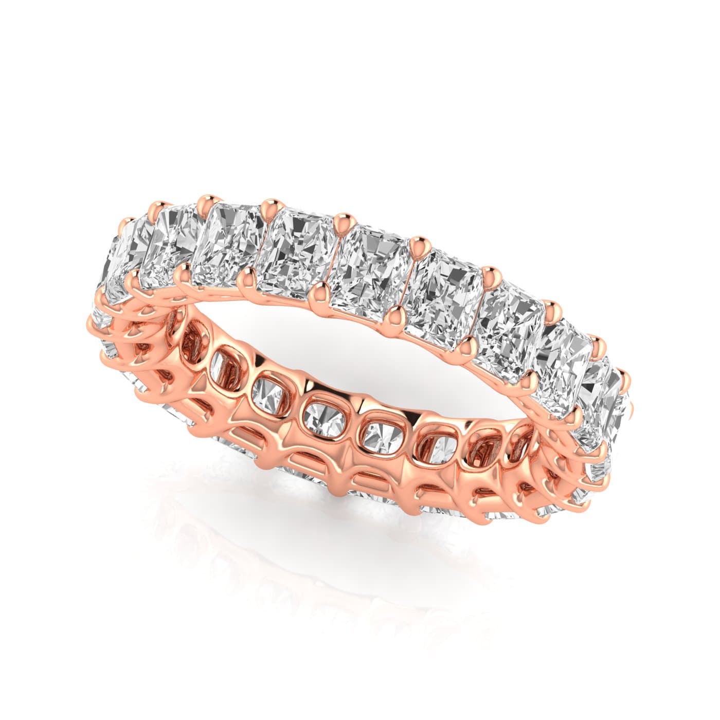 Full Eternity Radiant Diamond Wedding Band (7.92 ct. tw.), Front view in rose gold