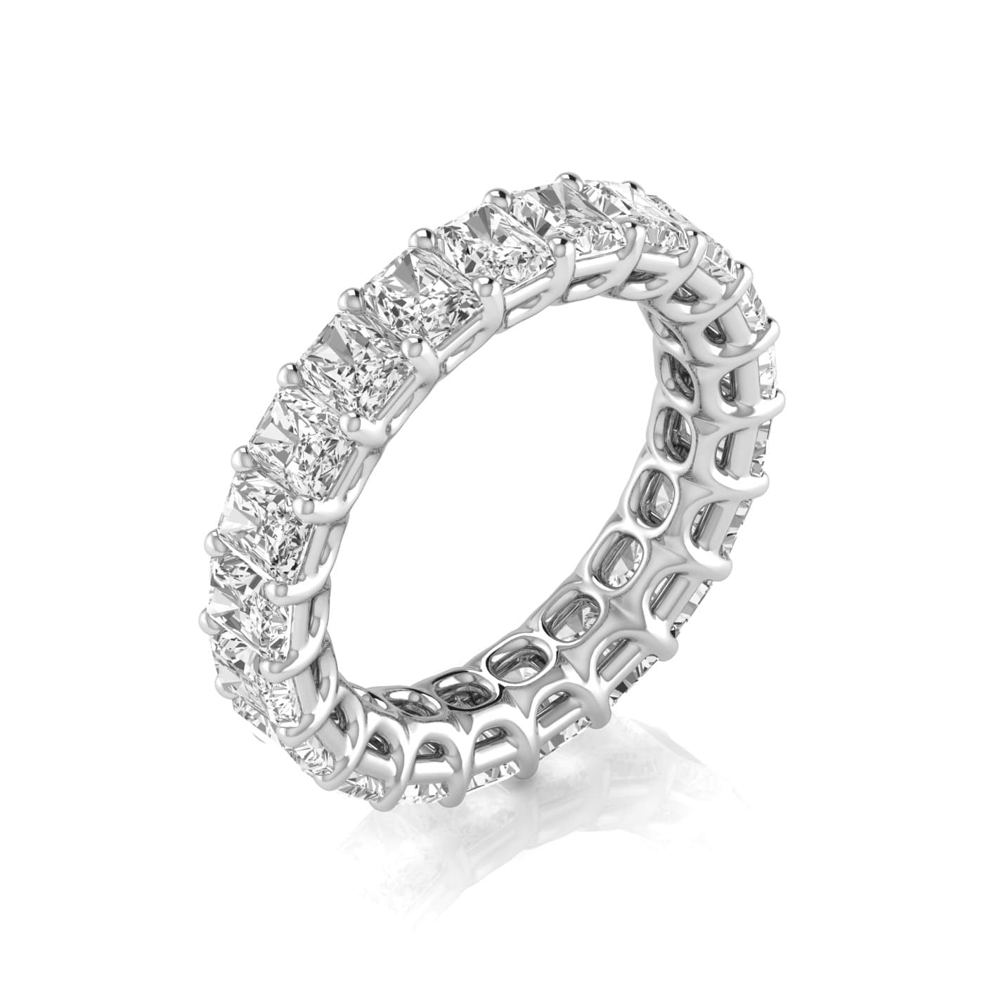 Full Eternity Radiant Diamond Wedding Band (6.6 ct. tw.), On hand view in white gold or platinum