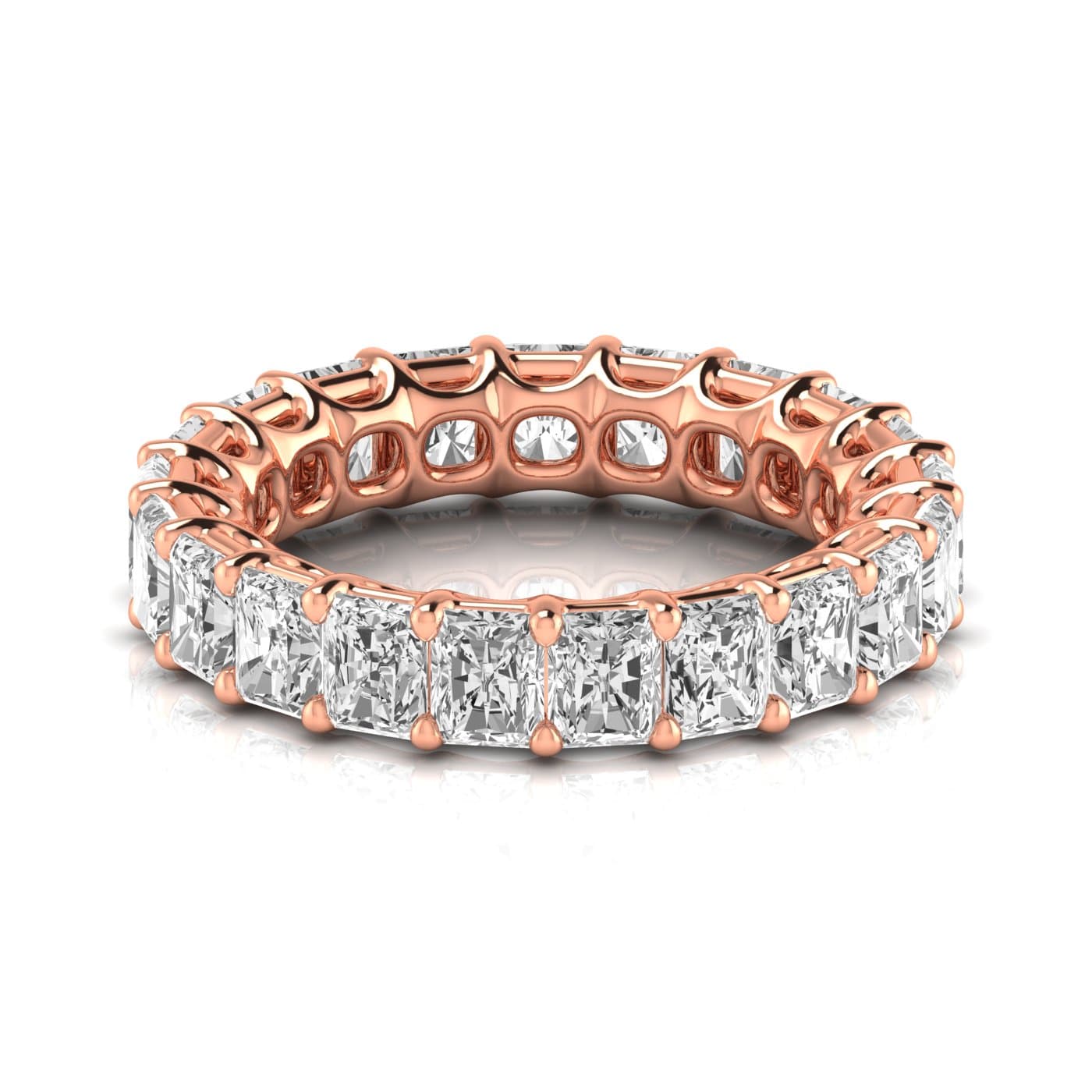 Full Eternity Radiant Diamond Wedding Band (7.92 ct. tw.), Side view in rose gold