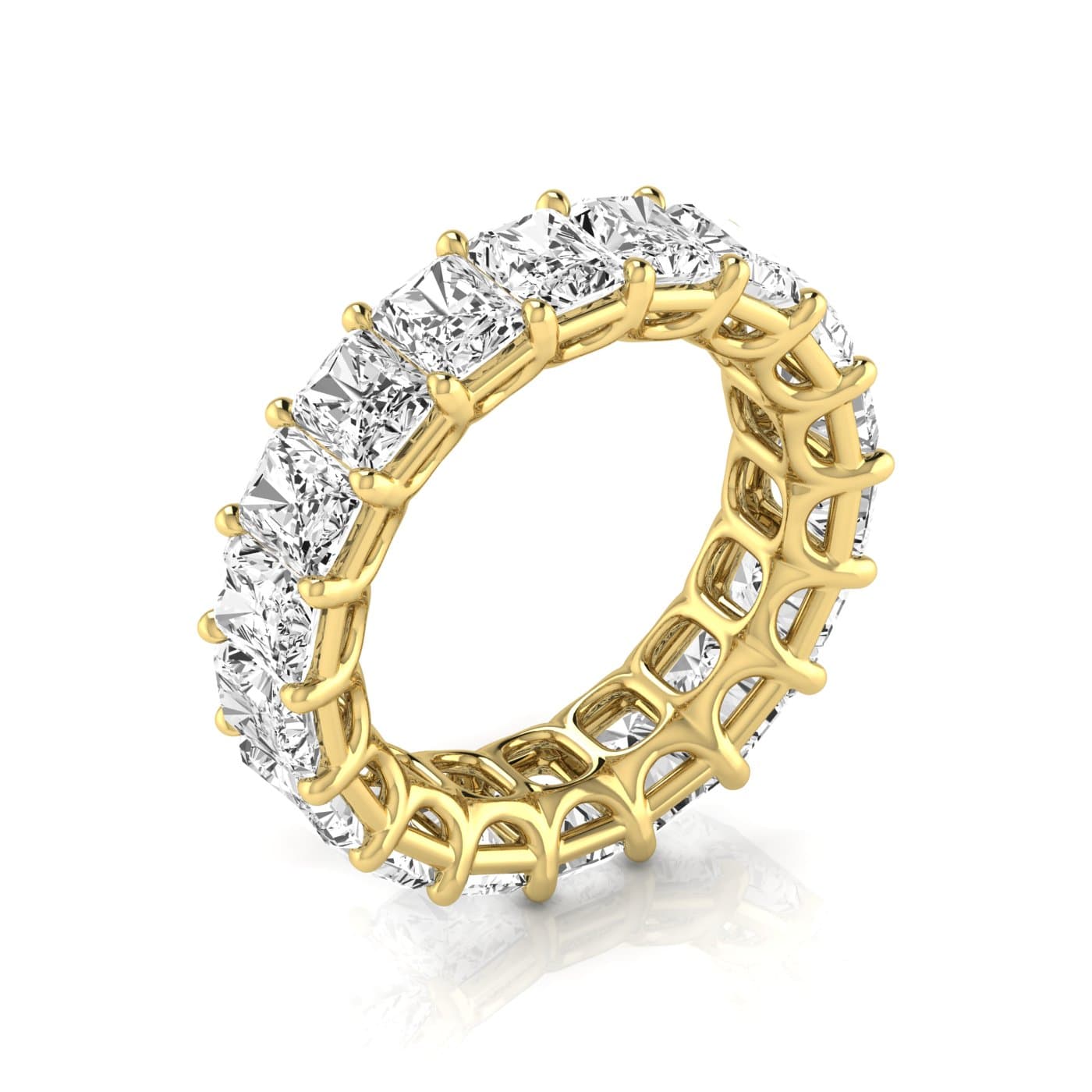 Full Eternity Radiant Diamond Wedding Band (9 ct. tw.), On hand view in yellow gold