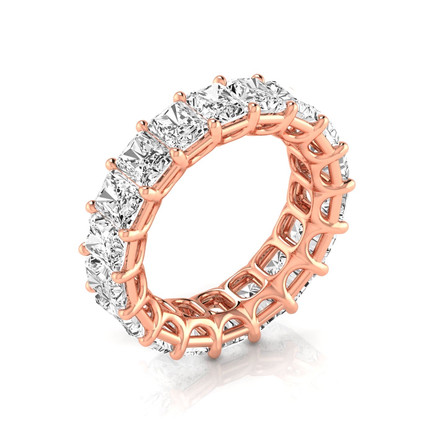 Full Eternity Radiant Diamond Wedding Band (9 ct. tw.), On hand view in rose gold