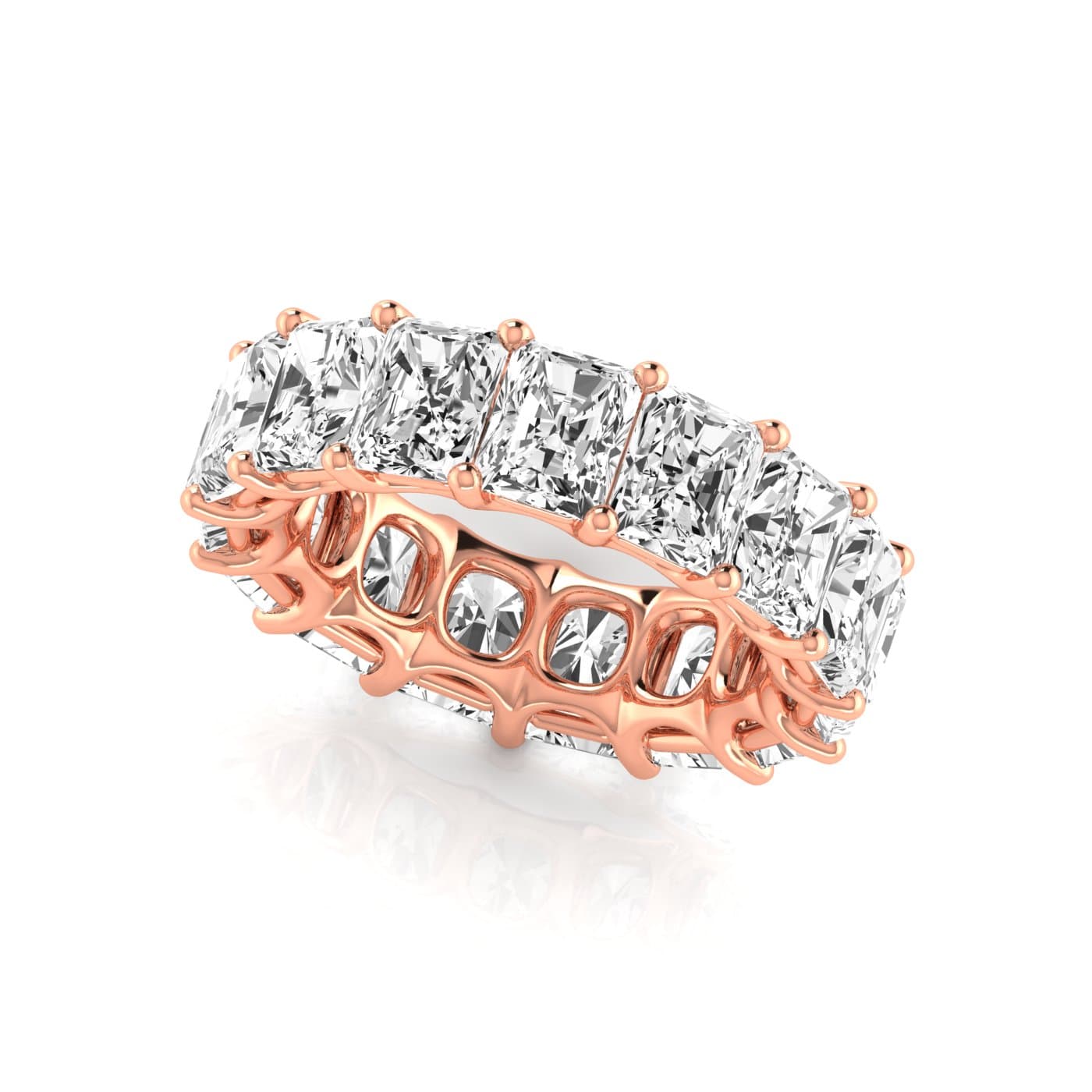 Full Eternity Radiant Diamond Wedding Band (12 ct. tw.), Front view in rose gold