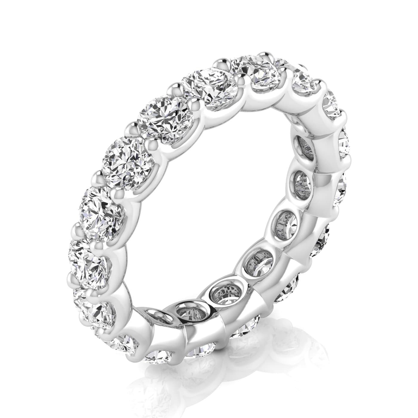 Round Diamond Eternity Band (3.8 ct. tw.), On hand view in white gold or platinum