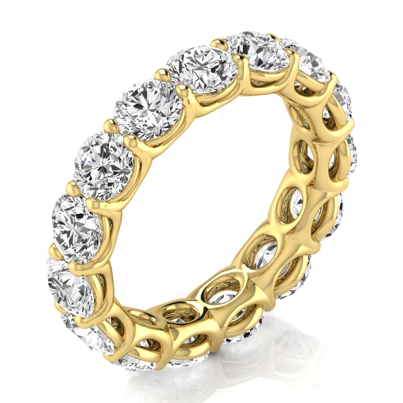 Round Diamond Eternity Band (5 3/8 ct. tw.), On hand view in yellow gold