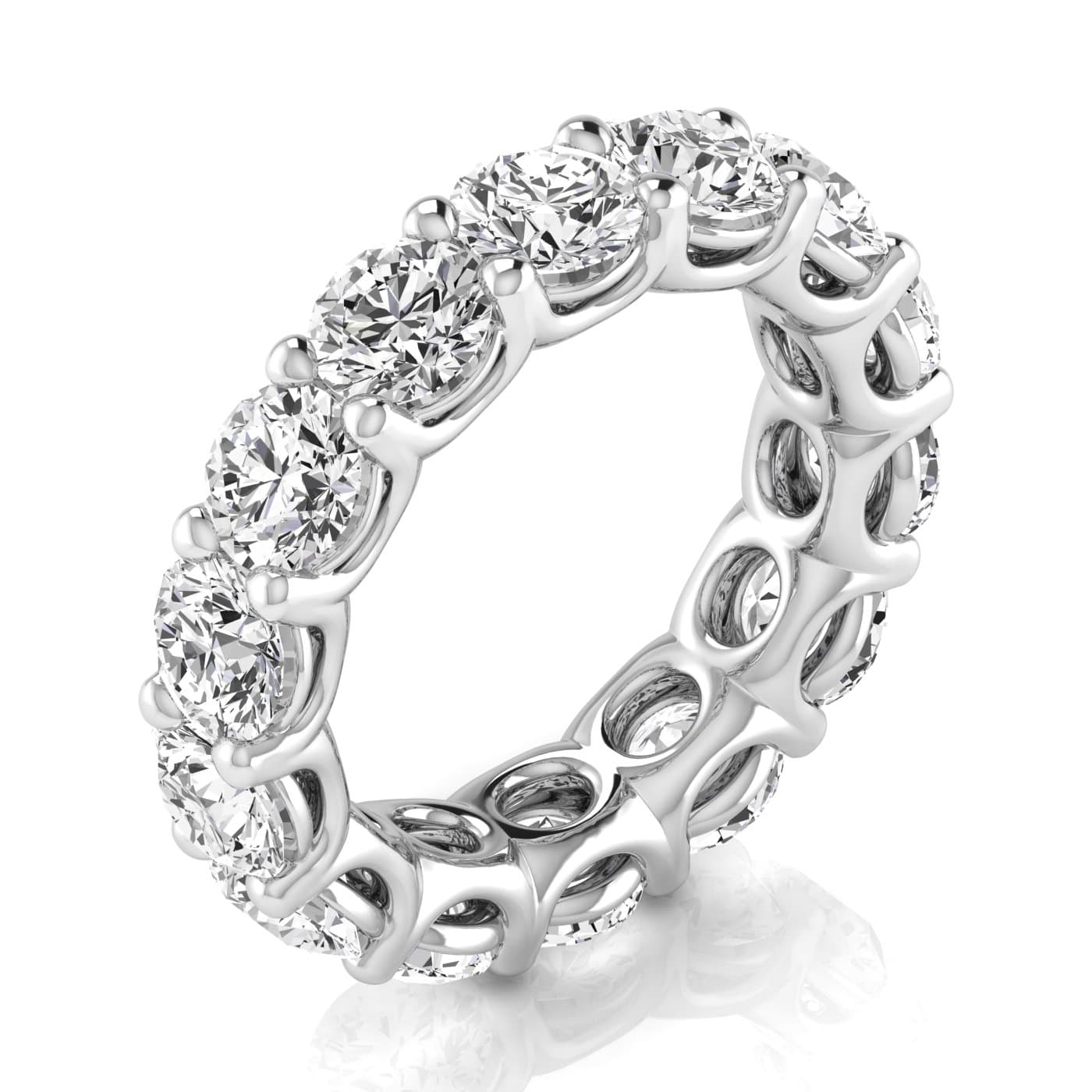 Round Diamond Eternity Band (6.18 ct. tw.), On hand view in white gold or platinum