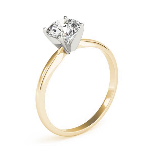 4 prong Round Solitaire, style F1619, Angle view in yellow gold