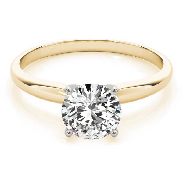 4 prong Round Solitaire, style F1619, On hand view in yellow gold