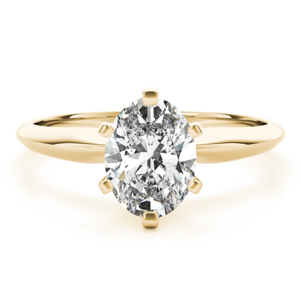 Solitaire Oval Engagement Ring, style F1624, On hand view in yellow gold