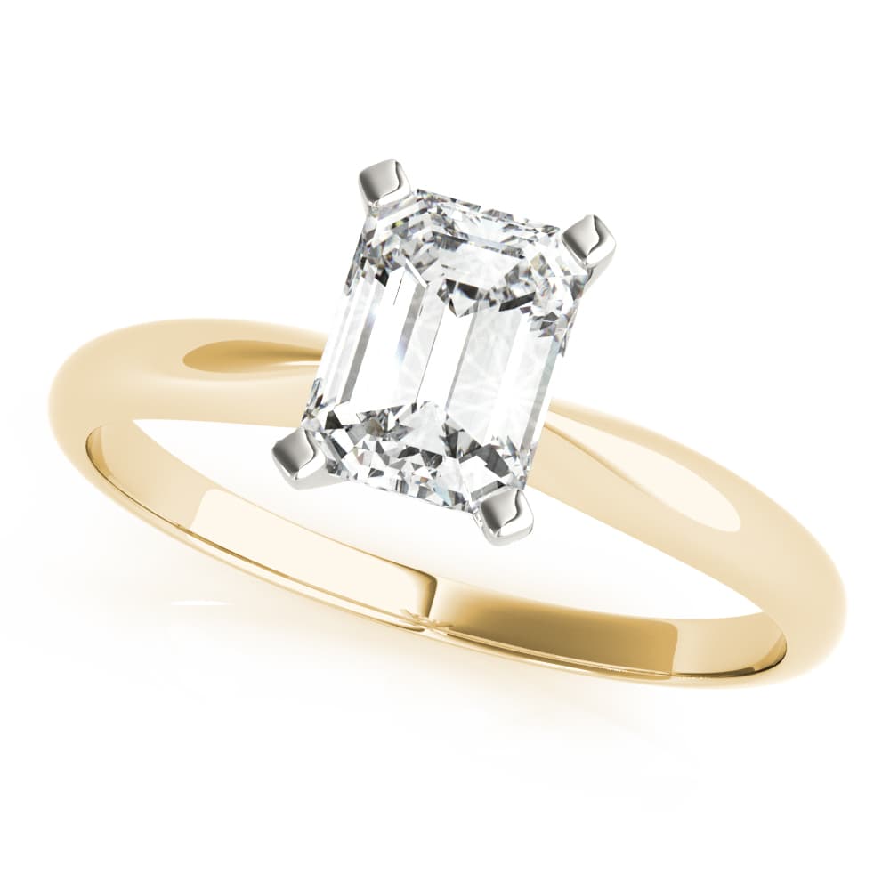 Solitaire Emerald Cut Engagement Ring, style F1626, Front view in yellow gold