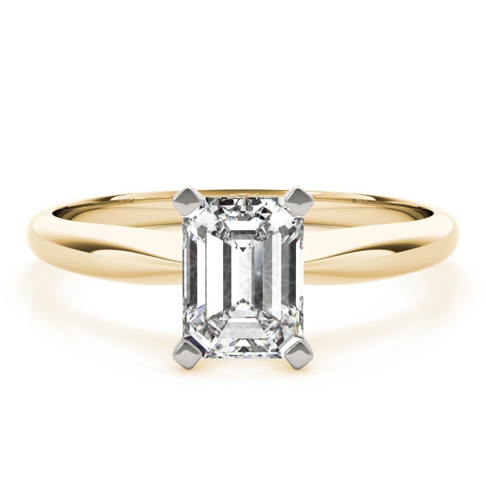 Solitaire Emerald Cut Engagement Ring, style F1626, On hand view in yellow gold