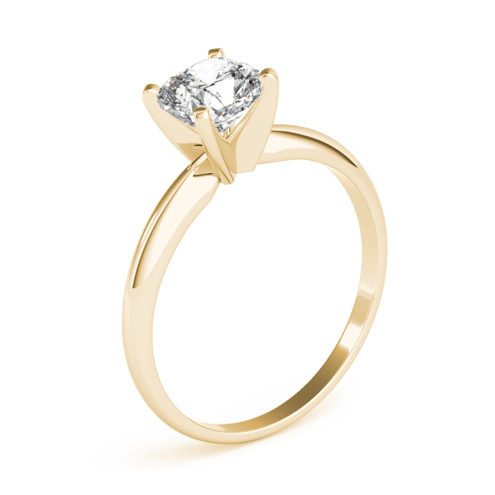 Cushion Solitaire, style F1628, Angle view in yellow gold