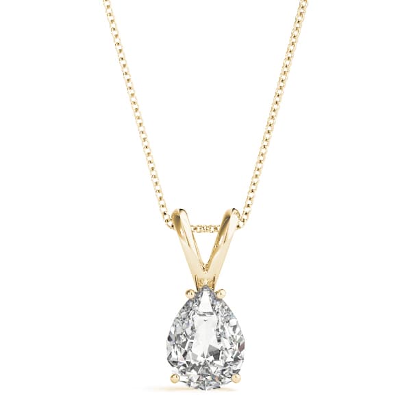 8x6 mm 4-prong Pear Pendant, Front view in yellow gold