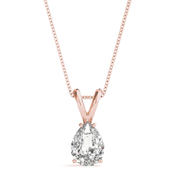 4-Prong Pear Pendant, 4.5x2.5 mm, Front view in rose gold