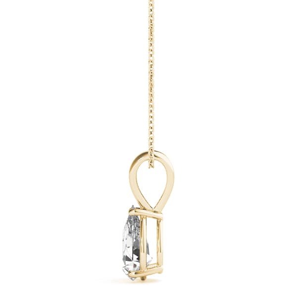 8x6 mm 4-prong Pear Pendant, Side view in yellow gold