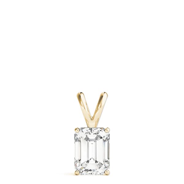 Classic Solitaire Emerald Prong Set Pendant, On hand view in yellow gold