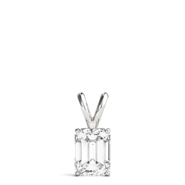 Classic Solitaire Emerald Prong Set Pendant, On hand view in white gold or platinum
