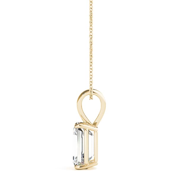 Classic Solitaire Emerald Prong Set Pendant, Side view in yellow gold