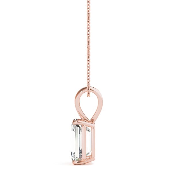 Classic Solitaire Emerald Prong Set Pendant, Side view in rose gold