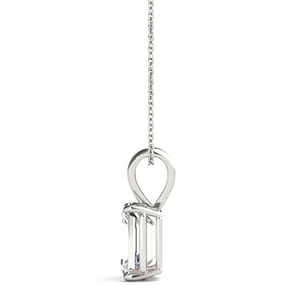 Classic Solitaire Emerald Prong Set Pendant, Side view in white gold or platinum