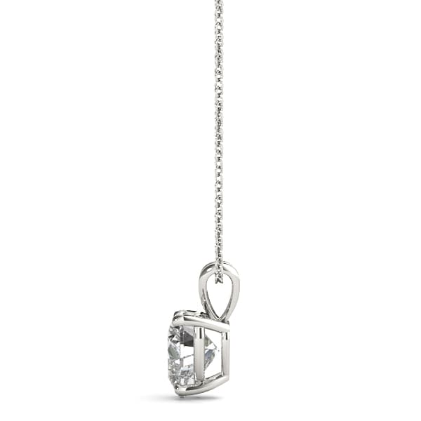 8mm (2 ct)4-prong Heart Pendant, Side view in white gold or platinum