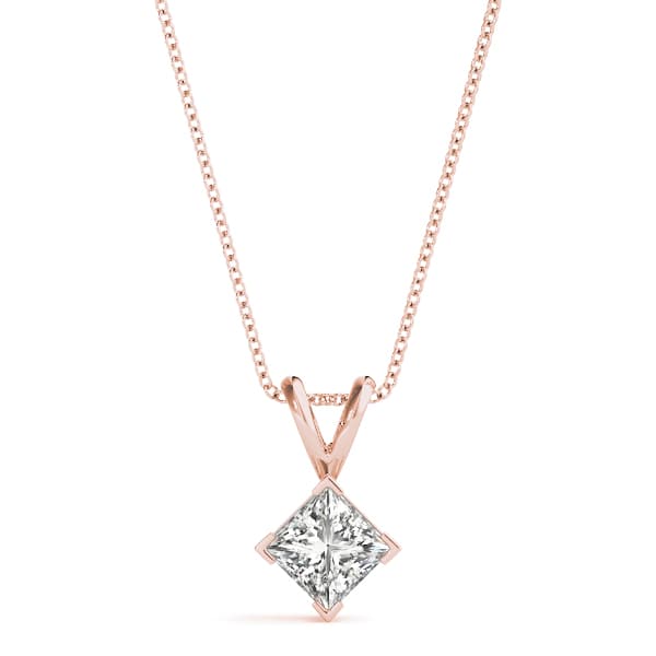 Solitaire Princess Cut Pendant, Front view in rose gold