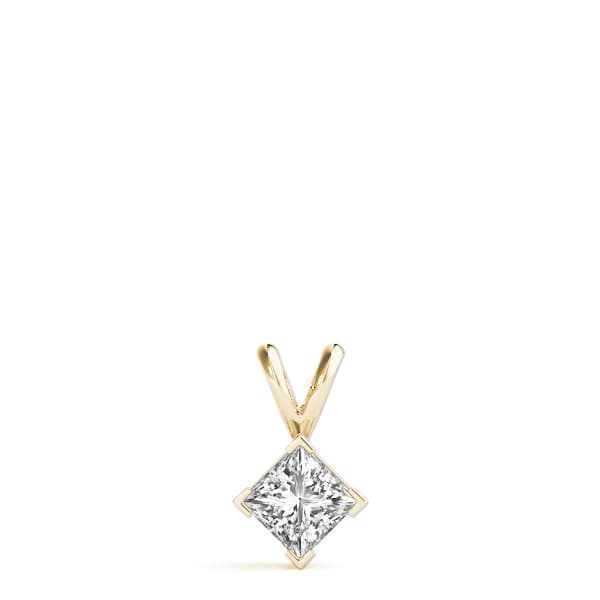 Solitaire Princess Cut Pendant, On hand view in yellow gold