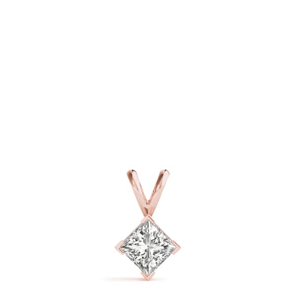 Solitaire Princess Cut Pendant, On hand view in rose gold