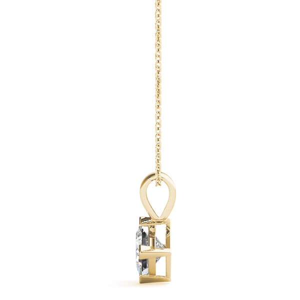 Solitaire Princess Cut Pendant, Side view in yellow gold