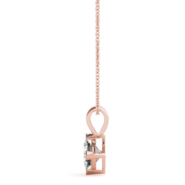 Solitaire Princess Cut Pendant, Side view in rose gold