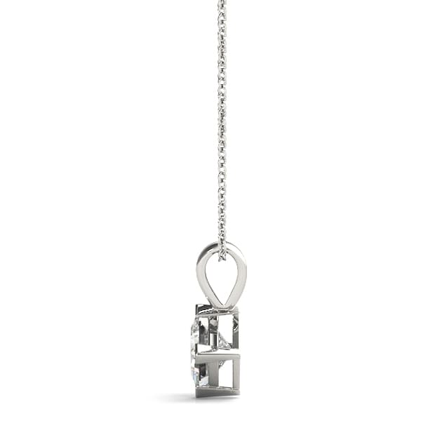 Solitaire Princess Cut Pendant, Side view in white gold or platinum