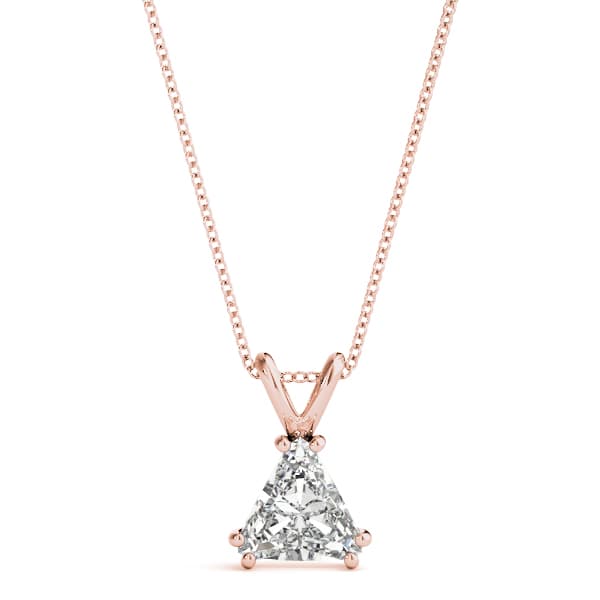 Solitaire Trillion Cut Pendant, Front view in rose gold