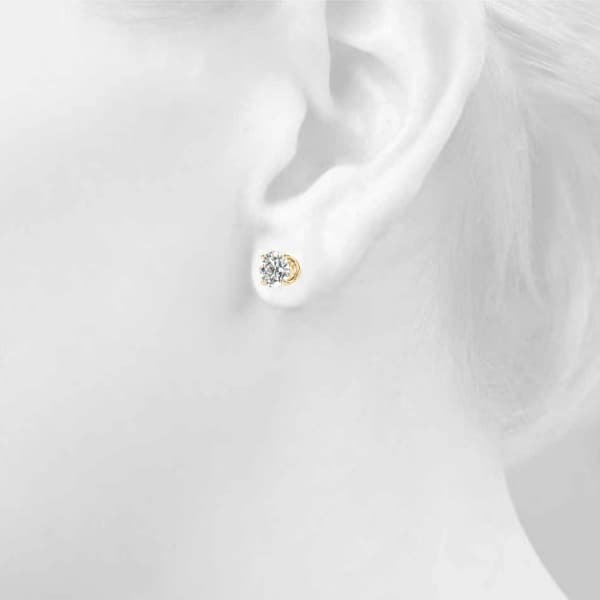 0.05 ct Standard 4-prong Diamond Earrings (1 ct. tw.), Top view in yellow gold