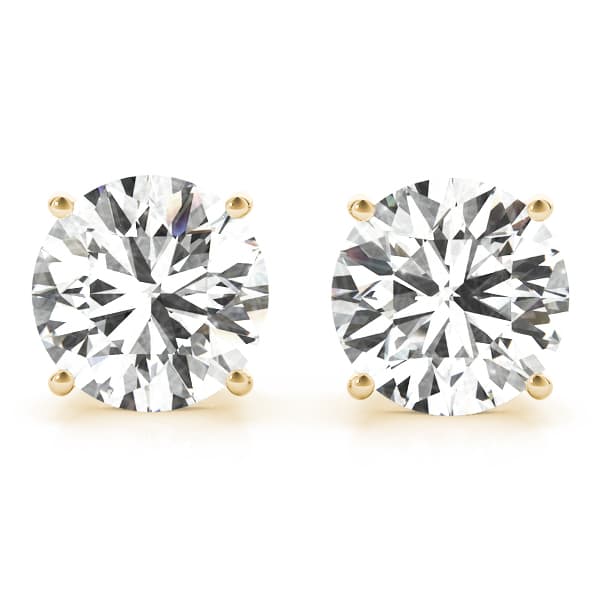 Round 4-Prong Solitaire Studs, Front view in yellow gold