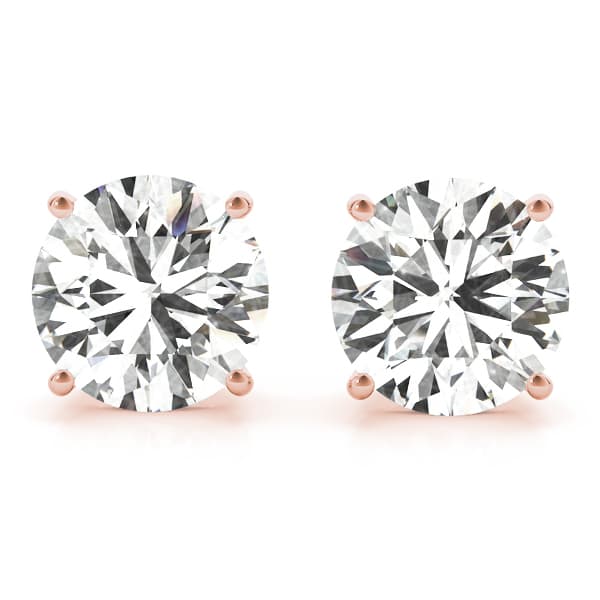 Round 4-Prong Solitaire Studs, Front view in rose gold