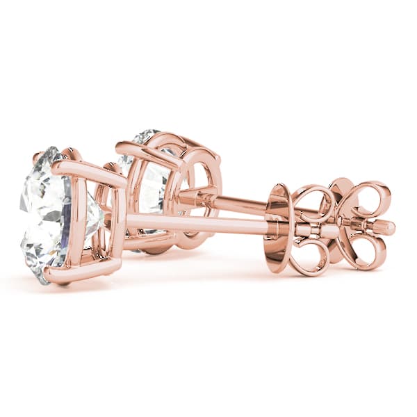 Round 4-Prong Solitaire Studs, Angle view in rose gold
