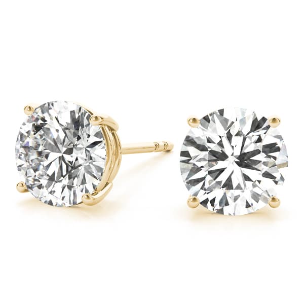 Round 4-Prong Solitaire Studs, On hand view in yellow gold
