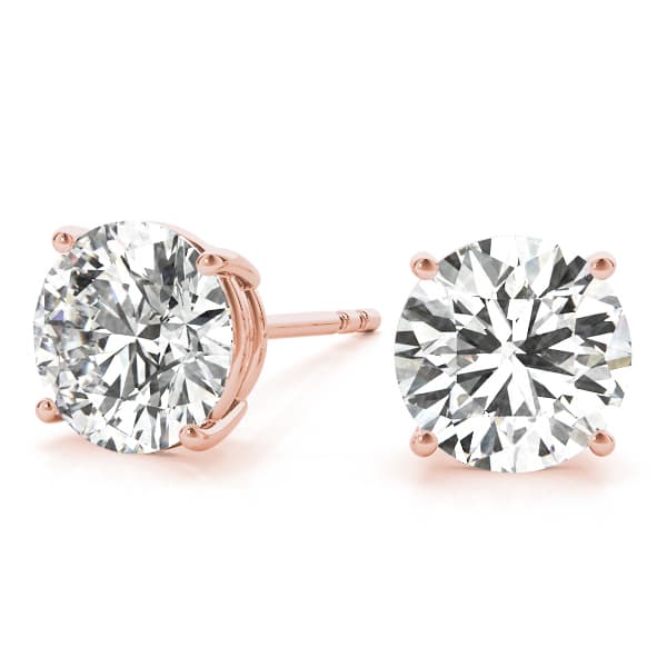 Round 4-Prong Solitaire Studs, On hand view in rose gold